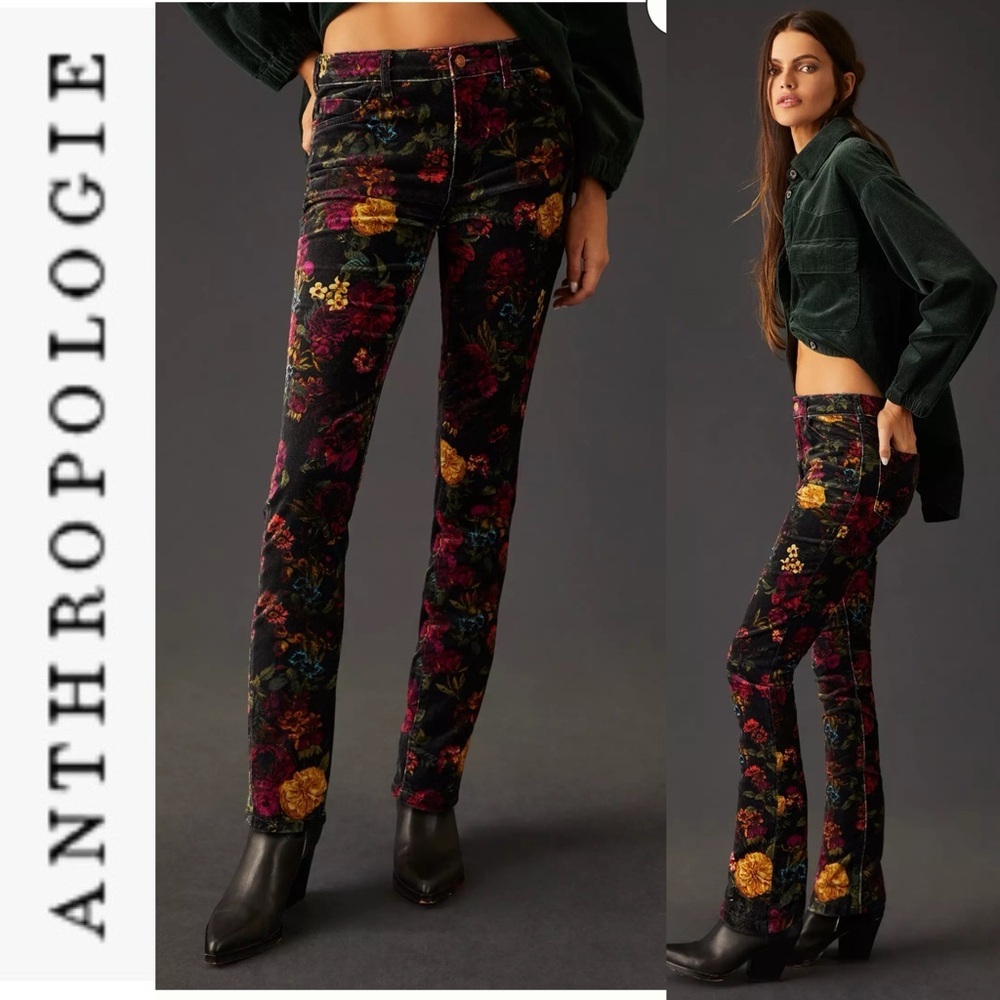 NWT Anthropologie Pilcro Velvet Floral Stretch Jeans 25 - Picture 2 of 16